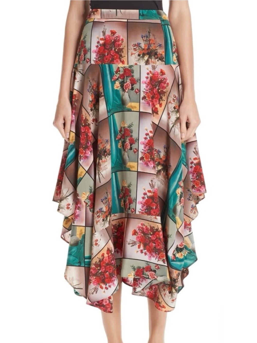 STELLA MCCARTNEY FLORAL PRINT SILK MIDI SKIRT